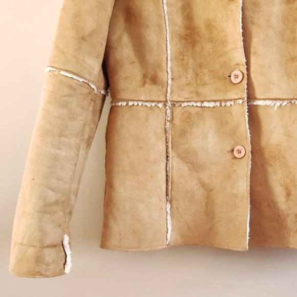 LEI 90s Faux Suede Sherpa Lined Collared Jacket Tan Large - Picture 5 of 9